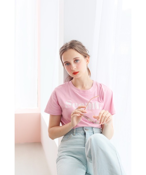 Seemi. byNICECLAUP（ シーミーバイナイスクラップ）の「Seemi.刺繍T（Tシャツ/カットソー・レディース・ホワイト/スモークピンク/ピンク・FREE）」の7枚目の写真