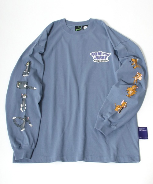 Tom&Jerry(トムアンドジェリー)の「TOM&JERRY トムとジェリー袖プリントロンT(Tシャツ/カットソー・メンズ・ホワイト/ブラック/ダークグリーン/イエロー/ブルー・M/L/XL)」の4枚目の写真