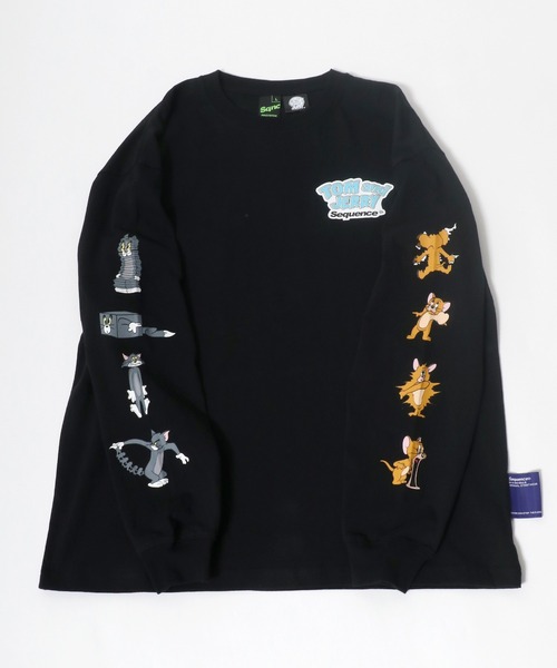 Tom&Jerry(トムアンドジェリー)の「TOM&JERRY トムとジェリー袖プリントロンT(Tシャツ/カットソー・メンズ・ホワイト/ブラック/ダークグリーン/イエロー/ブルー・M/L/XL)」の3枚目の写真