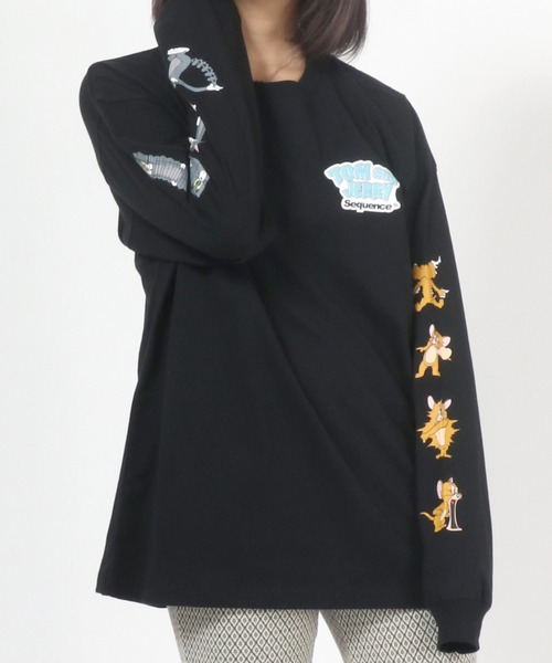 Tom&Jerry(トムアンドジェリー)の「TOM&JERRY トムとジェリー袖プリントロンT(Tシャツ/カットソー・メンズ・ホワイト/ブラック/ダークグリーン/イエロー/ブルー・M/L/XL)」の7枚目の写真