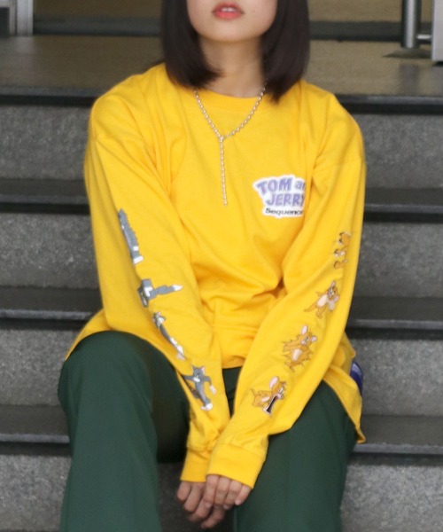 Tom&Jerry(トムアンドジェリー)の「TOM&JERRY トムとジェリー袖プリントロンT(Tシャツ/カットソー・メンズ・ホワイト/ブラック/ダークグリーン/イエロー/ブルー・M/L/XL)」の17枚目の写真