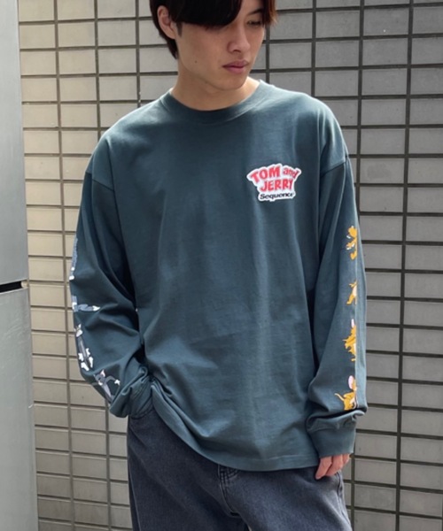 Tom&Jerry(トムアンドジェリー)の「TOM&JERRY トムとジェリー袖プリントロンT(Tシャツ/カットソー・メンズ・ホワイト/ブラック/ダークグリーン/イエロー/ブルー・M/L/XL)」の11枚目の写真