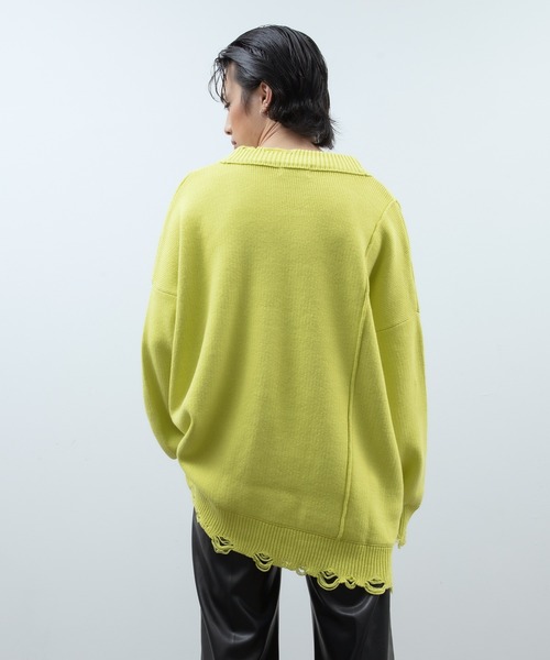 unlow（アンロー）の「ビッグシルエットダメージニットカーディガン（カーディガン/ボレロ・メンズ・イエロー/ブルーグレー/ブラック・FREE）」の6枚目の写真