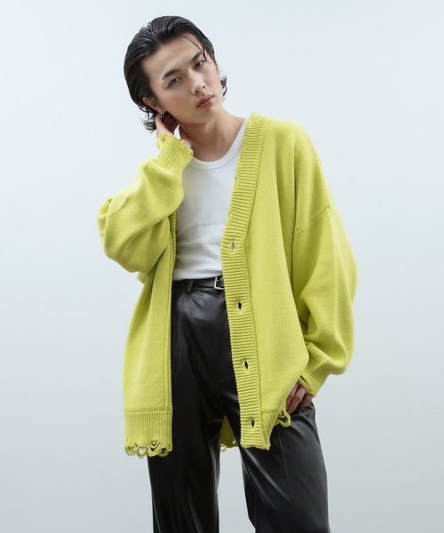 unlow（アンロー）の「ビッグシルエットダメージニットカーディガン（カーディガン/ボレロ・メンズ・イエロー/ブルーグレー/ブラック・FREE）」の18枚目の写真