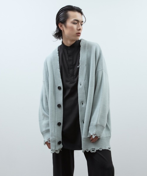 unlow（アンロー）の「ビッグシルエットダメージニットカーディガン（カーディガン/ボレロ・メンズ・イエロー/ブルーグレー/ブラック・FREE）」の15枚目の写真