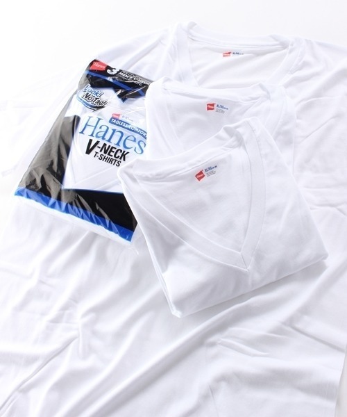 HANES(ヘインズ)の「【HANES/ヘインズ】【3枚セット】青パック VネックTシャツ 3枚組 パックT 速乾・型崩れしにくい(Tシャツ/カットソー・メンズ・ホワイト・LARGE/SMALL/MEDIUM/X-LARGE)」の1枚目の写真