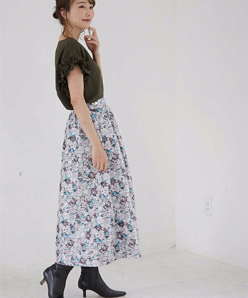 M y u（ミュー）の「フラワージャガード 贅沢フレアスカート（スカート・レディース・ブラック/ブラウン・FREE）」の14枚目の写真