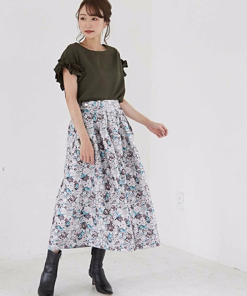 M y u（ミュー）の「フラワージャガード 贅沢フレアスカート（スカート・レディース・ブラック/ブラウン・FREE）」の6枚目の写真