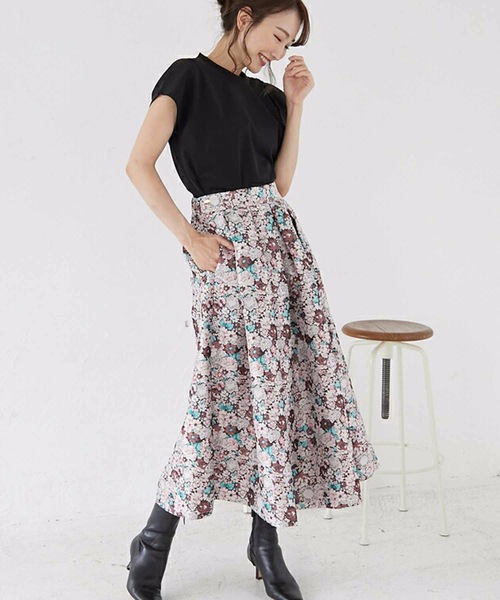 M y u（ミュー）の「フラワージャガード 贅沢フレアスカート（スカート・レディース・ブラック/ブラウン・FREE）」の16枚目の写真