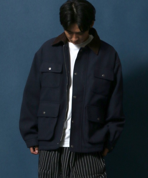 ANPAS(アンパス)の「Melton & Synthetic Leather Coverall/メルトン フェイクレザー カバーオールジャケット(ブルゾン・メンズ・ライトグレー/ブラック/ネイビー・LL/M/L)」の20枚目の写真