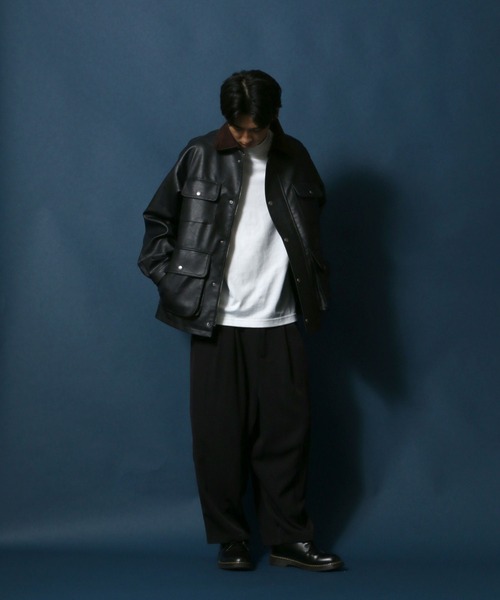 ANPAS(アンパス)の「Melton & Synthetic Leather Coverall/メルトン フェイクレザー カバーオールジャケット(ブルゾン・メンズ・ライトグレー/ブラック/ネイビー・LL/M/L)」の19枚目の写真