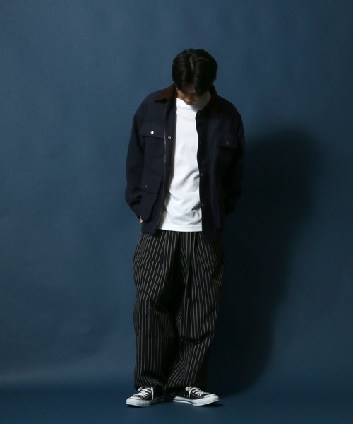 ANPAS(アンパス)の「Melton & Synthetic Leather Coverall/メルトン フェイクレザー カバーオールジャケット(ブルゾン・メンズ・ライトグレー/ブラック/ネイビー・LL/M/L)」の16枚目の写真