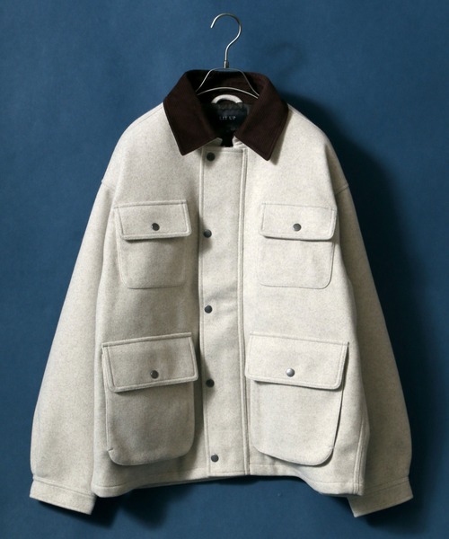 ANPAS(アンパス)の「Melton & Synthetic Leather Coverall/メルトン フェイクレザー カバーオールジャケット(ブルゾン・メンズ・ライトグレー/ブラック/ネイビー・LL/M/L)」の17枚目の写真