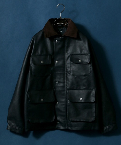 ANPAS(アンパス)の「Melton & Synthetic Leather Coverall/メルトン フェイクレザー カバーオールジャケット(ブルゾン・メンズ・ライトグレー/ブラック/ネイビー・LL/M/L)」の10枚目の写真