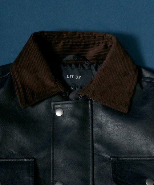 ANPAS(アンパス)の「Melton & Synthetic Leather Coverall/メルトン フェイクレザー カバーオールジャケット(ブルゾン・メンズ・ライトグレー/ブラック/ネイビー・LL/M/L)」の14枚目の写真