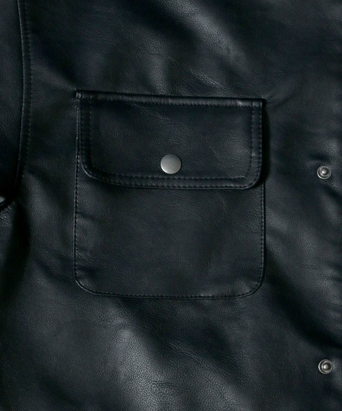 ANPAS(アンパス)の「Melton & Synthetic Leather Coverall/メルトン フェイクレザー カバーオールジャケット(ブルゾン・メンズ・ライトグレー/ブラック/ネイビー・LL/M/L)」の11枚目の写真