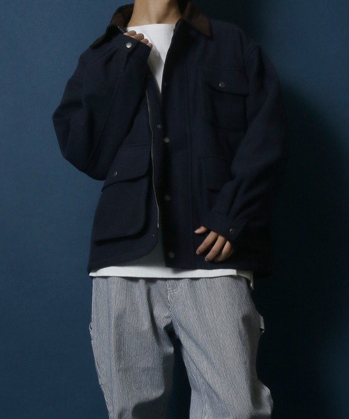 ANPAS(アンパス)の「Melton & Synthetic Leather Coverall/メルトン フェイクレザー カバーオールジャケット(ブルゾン・メンズ・ライトグレー/ブラック/ネイビー・LL/M/L)」の9枚目の写真