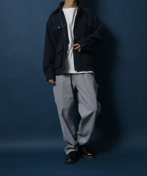 ANPAS(アンパス)の「Melton & Synthetic Leather Coverall/メルトン フェイクレザー カバーオールジャケット(ブルゾン・メンズ・ライトグレー/ブラック/ネイビー・LL/M/L)」の6枚目の写真