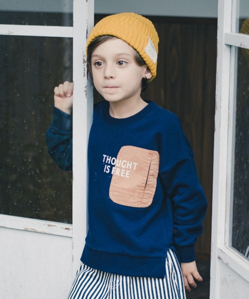 BRANSHES(ブランシェス)の「【ポケットつき】裏毛トレーナー(スウェット・キッズ・キャメル/アイボリー/ネイビー・100/90/110/120/150/130/140)」の1枚目の写真