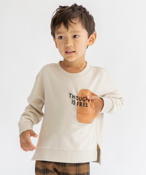 BRANSHES(ブランシェス)の「【ポケットつき】裏毛トレーナー(スウェット・キッズ・キャメル/アイボリー/ネイビー・100/90/110/120/150/130/140)」の2枚目の写真