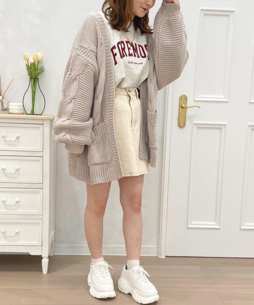 apres jour（アプレジュール）の「ケーブルニットカーディガン【ZOZOTOWN限定アイテム】（カーディガン/ボレロ・レディース・アイボリー/モカ/ピンクベージュ・フリー/X-LARGE）」の7枚目の写真