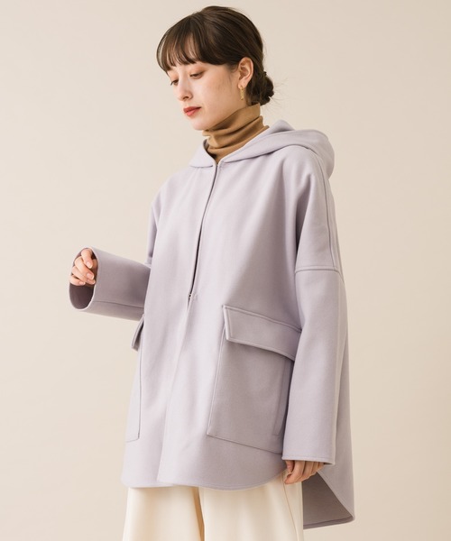 【KATHARINE ROSS】ミドル丈メルトンニットフーデッドコート