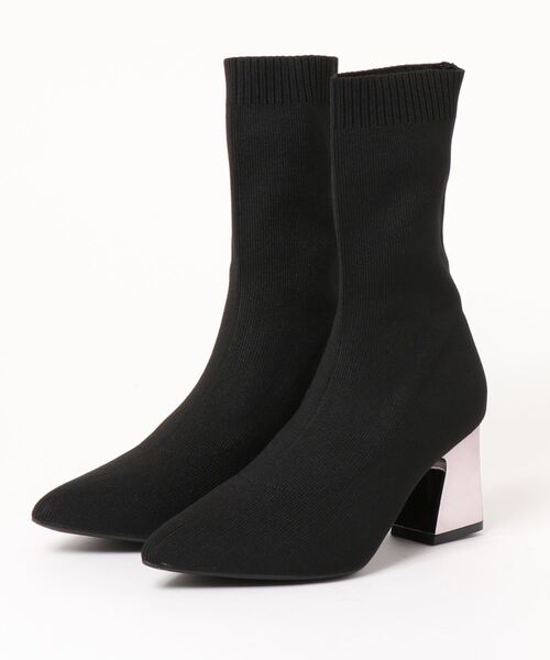 Jasmine Grandiflorum（ジャスミングランディフローラム）の「【Jasmine】7㎝ヒール　楽々♪太ヒールソックスブーツ（ブーツ・レディース・ブラック/ベージュ・25.5cm/23.0cm/24.0cm/25.0cm/23.5cm/24.5cm/22.0cm/22.5cm/26.0cm）」の3枚目の写真