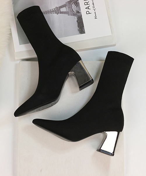 Jasmine Grandiflorum（ジャスミングランディフローラム）の「【Jasmine】7㎝ヒール　楽々♪太ヒールソックスブーツ（ブーツ・レディース・ブラック/ベージュ・25.5cm/23.0cm/24.0cm/25.0cm/23.5cm/24.5cm/22.0cm/22.5cm/26.0cm）」の7枚目の写真