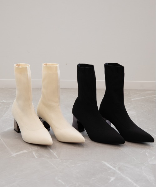 Jasmine Grandiflorum（ジャスミングランディフローラム）の「【Jasmine】7㎝ヒール　楽々♪太ヒールソックスブーツ（ブーツ・レディース・ブラック/ベージュ・25.5cm/23.0cm/24.0cm/25.0cm/23.5cm/24.5cm/22.0cm/22.5cm/26.0cm）」の14枚目の写真