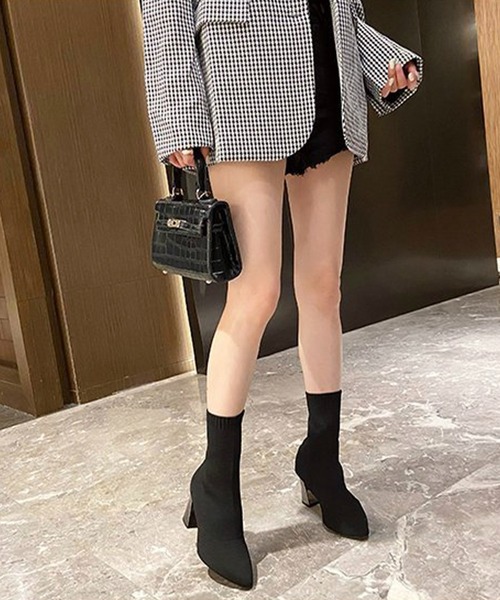 Jasmine Grandiflorum（ジャスミングランディフローラム）の「【Jasmine】7㎝ヒール　楽々♪太ヒールソックスブーツ（ブーツ・レディース・ブラック/ベージュ・25.5cm/23.0cm/24.0cm/25.0cm/23.5cm/24.5cm/22.0cm/22.5cm/26.0cm）」の19枚目の写真