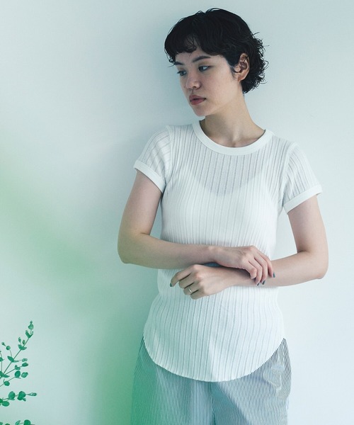 note et silence （ノートエシロンス）の「_◇et sort. コットンカシミヤジャガードテレコフレンチプルオーバー（Tシャツ/カットソー・レディース・ホワイト/ブラック・FREE）」の15枚目の写真