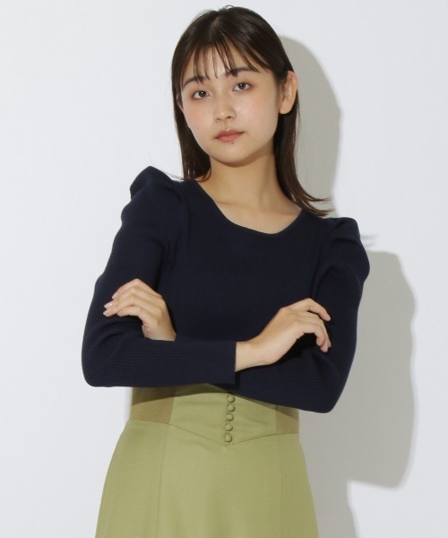 REDYAZEL（レディアゼル）の「バックリボンパワショルリブニット（ニット/セーター・レディース・オフホワイト/イエロー/ブルー/ネイビー・FREE）」の15枚目の写真