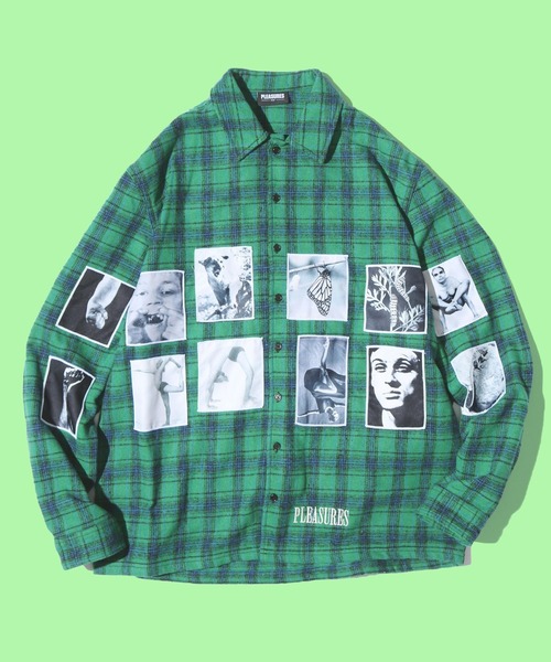 PLEASURES(プレジャー)の「PLEASURES/プレジャーズ PLVODKA FLANNEL ネルシャツ チェック グラフィックプリント(シャツ/ブラウス・メンズ・ピンク/グリーン・L/M/XL)」の2枚目の写真