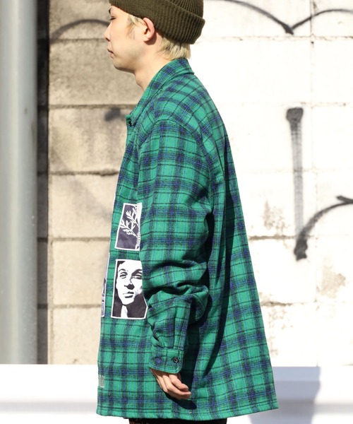 PLEASURES(プレジャー)の「PLEASURES/プレジャーズ PLVODKA FLANNEL ネルシャツ チェック グラフィックプリント(シャツ/ブラウス・メンズ・ピンク/グリーン・L/M/XL)」の3枚目の写真