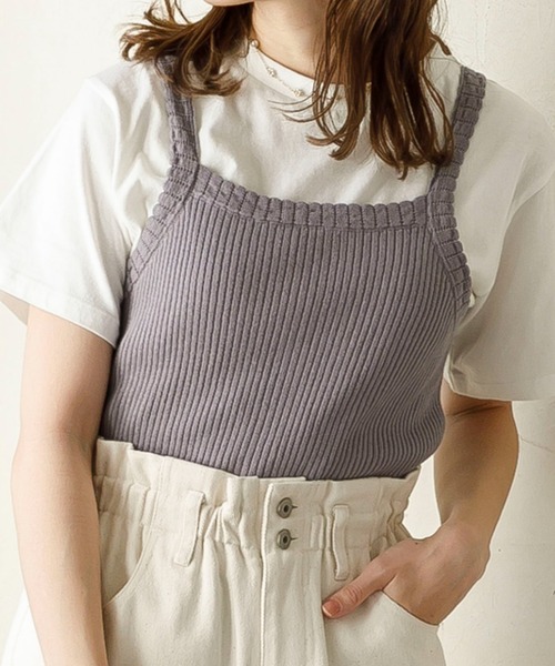 SLURR(スラ―)の「オーガニックコットンリブニットキャミ(キャミソール・レディース・グレー/アイボリー/ブラック/チョコ・FREE)」の1枚目の写真