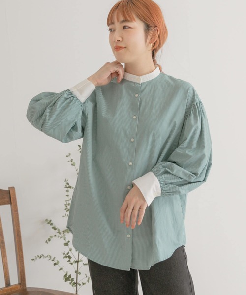 ITEMS URBANRESEARCH（アイテムズ アーバンリサーチ）の「クレリックストライプシャツ（シャツ/ブラウス・レディース・グリーン/ブルー/ブラック・FREE）」の10枚目の写真