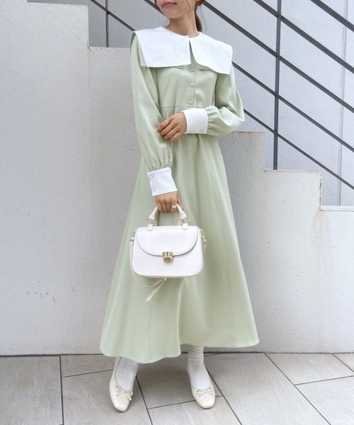 デプレ　ミディ丈オリーブ色ワンピース OLIVE des OLIVE（オリーブデオリーブ）の「セーラーカラー