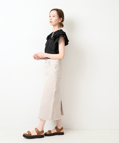 IENA（イエナ）の「ドビーティアードギャザーノースリーブブラウス（シャツ/ブラウス・レディース・ホワイト/ブラック・FREE）」の21枚目の写真