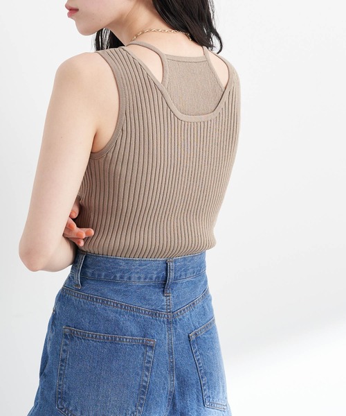earth music&ecology（アースミュージックアンドエコロジー）の「リサイクルポリエステルブレンドニットタンクトップ（タンクトップ・レディース・チャコールグレー/アイボリー/モカ/ライトカーキ・S/M）」の4枚目の写真