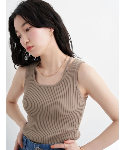 earth music&ecology（アースミュージックアンドエコロジー）の「リサイクルポリエステルブレンドニットタンクトップ（タンクトップ・レディース・チャコールグレー/アイボリー/モカ/ライトカーキ・S/M）」の5枚目の写真