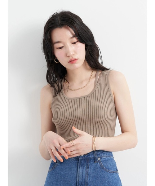 earth music&ecology（アースミュージックアンドエコロジー）の「リサイクルポリエステルブレンドニットタンクトップ（タンクトップ・レディース・チャコールグレー/アイボリー/モカ/ライトカーキ・S/M）」の6枚目の写真