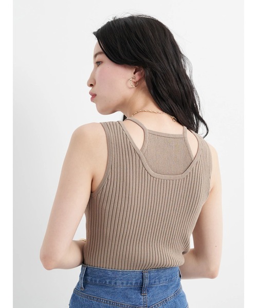 earth music&ecology（アースミュージックアンドエコロジー）の「リサイクルポリエステルブレンドニットタンクトップ（タンクトップ・レディース・チャコールグレー/アイボリー/モカ/ライトカーキ・S/M）」の7枚目の写真