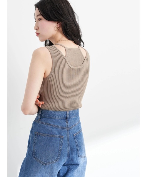 earth music&ecology（アースミュージックアンドエコロジー）の「リサイクルポリエステルブレンドニットタンクトップ（タンクトップ・レディース・チャコールグレー/アイボリー/モカ/ライトカーキ・S/M）」の8枚目の写真