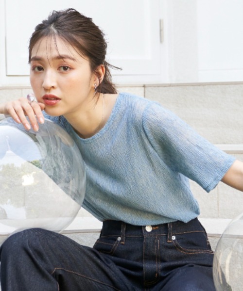 VANNIE U(ヴァニーユー)の「シアーミックスTシャツ(Tシャツ/カットソー・レディース・ホワイト/ブラック/ピンク/ブルー・FREE)」の3枚目の写真