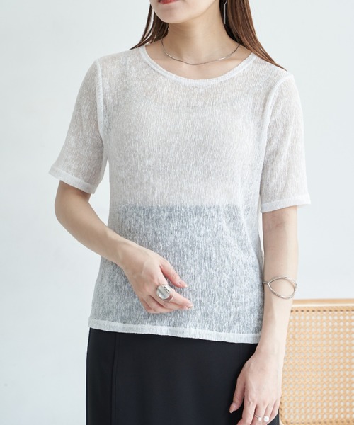 VANNIE U(ヴァニーユー)の「シアーミックスTシャツ(Tシャツ/カットソー・レディース・ホワイト/ブラック/ピンク/ブルー・FREE)」の6枚目の写真