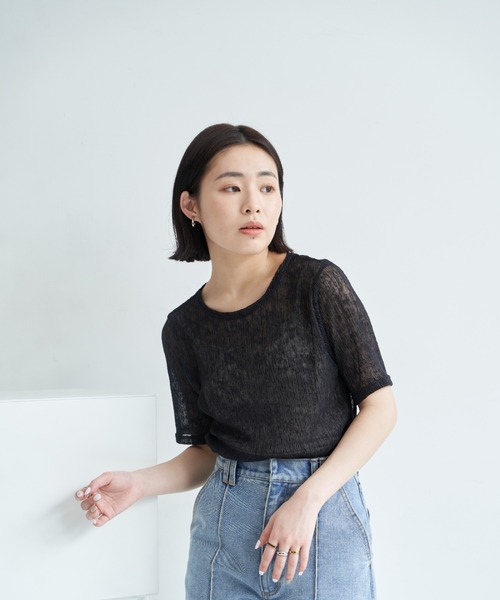 VANNIE U(ヴァニーユー)の「シアーミックスTシャツ(Tシャツ/カットソー・レディース・ホワイト/ブラック/ピンク/ブルー・FREE)」の15枚目の写真