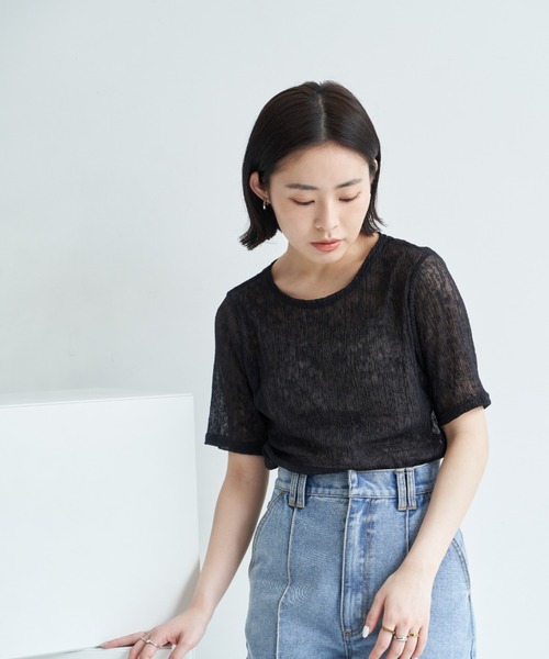 VANNIE U(ヴァニーユー)の「シアーミックスTシャツ(Tシャツ/カットソー・レディース・ホワイト/ブラック/ピンク/ブルー・FREE)」の12枚目の写真