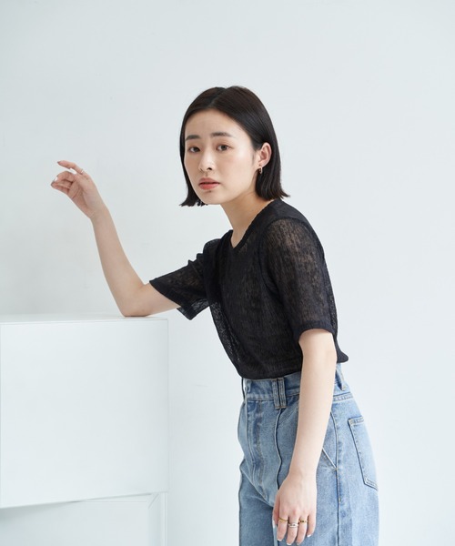 VANNIE U(ヴァニーユー)の「シアーミックスTシャツ(Tシャツ/カットソー・レディース・ホワイト/ブラック/ピンク/ブルー・FREE)」の16枚目の写真