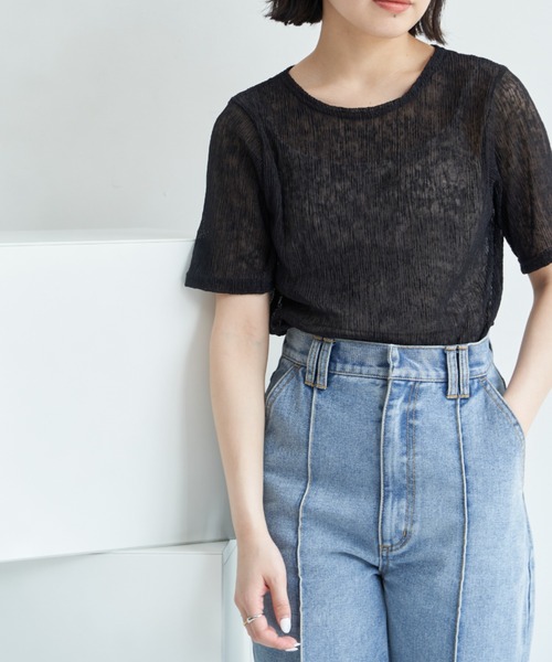 VANNIE U(ヴァニーユー)の「シアーミックスTシャツ(Tシャツ/カットソー・レディース・ホワイト/ブラック/ピンク/ブルー・FREE)」の10枚目の写真