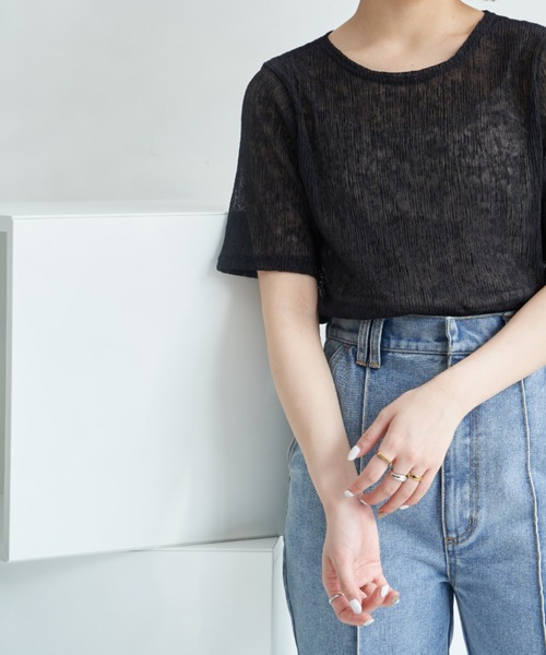 VANNIE U(ヴァニーユー)の「シアーミックスTシャツ(Tシャツ/カットソー・レディース・ホワイト/ブラック/ピンク/ブルー・FREE)」の11枚目の写真